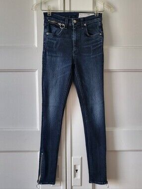 Rag And Bone Skinny Jeans Ankle Zip Black Brook Dark Wash Mid Rise Size 24